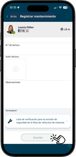 Vista de un control de seguridad realizado en la aplicación geoCapture