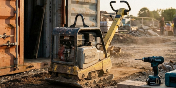 Placa vibratoria en la obra con localización GPS