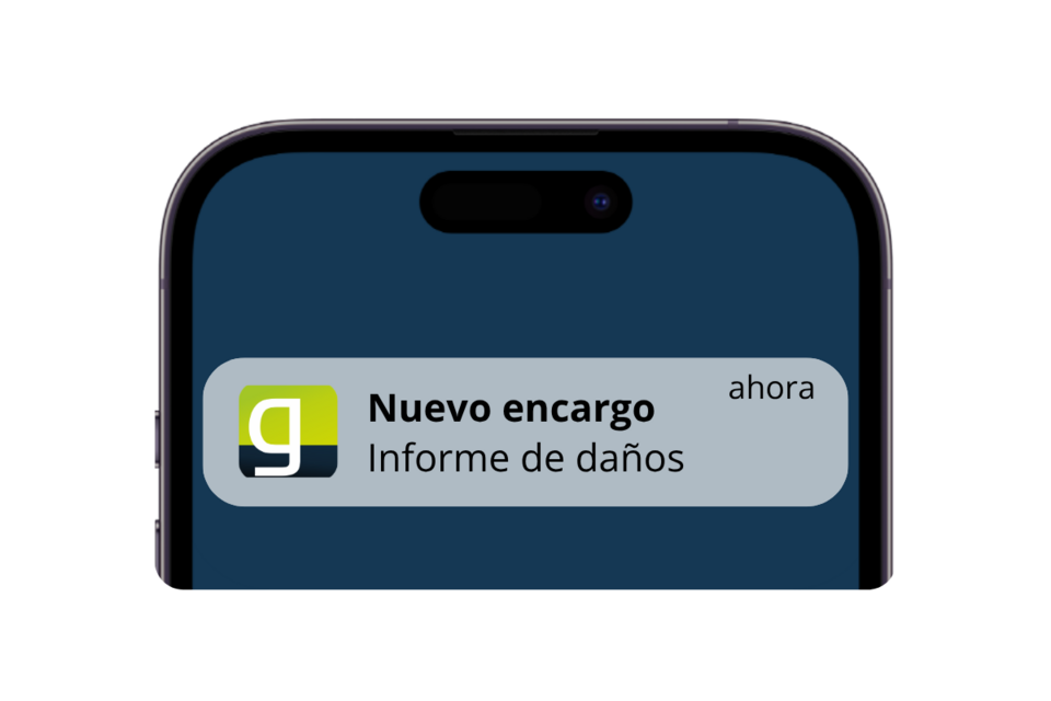 Notificación emergente de un informe de daños en el teléfono móvil