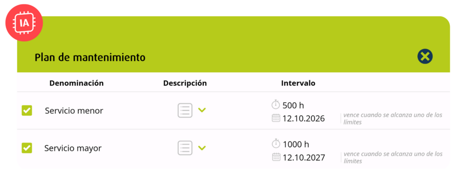 Vista de un plan de mantenimiento en el portal geoCapture