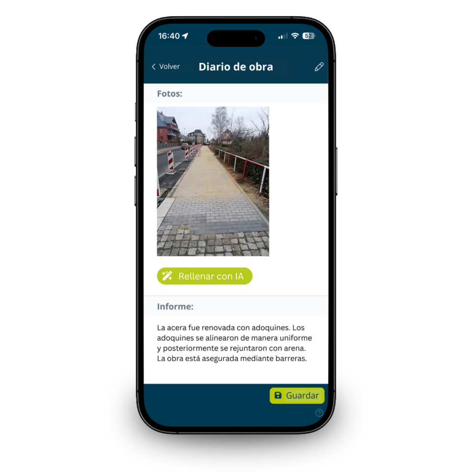 Digitales Bautagebuch in der geoCapture App mit Foto- und Berichtserfassung auf dem Smartphone