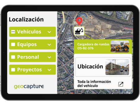 GPS-Ortung eines Fahrzeugs mit Standortanzeige in der geocapture App auf Tablet