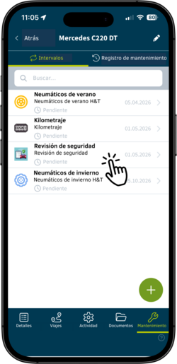 Ver el historial de mantenimiento de un vehículo en la aplicación geoCapture