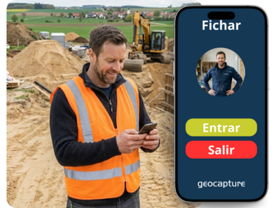 Bauarbeiter nutzt geoCapture App zur mobilen Zeiterfassung auf der Baustelle